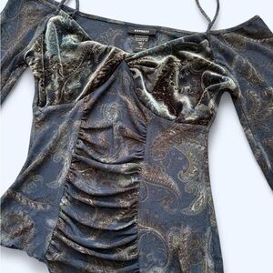 Express Velvet Paisley Blouse in Blue and Brown